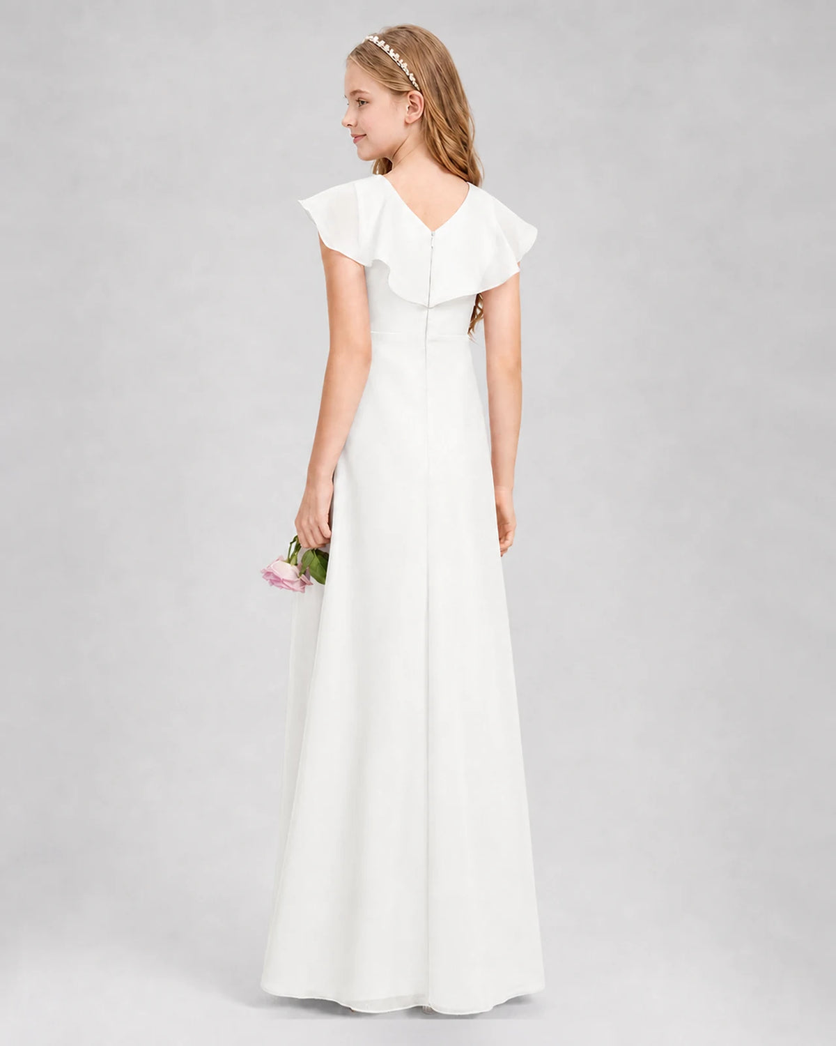 Ivory A-line Junior Bridesmaid Dresses Side