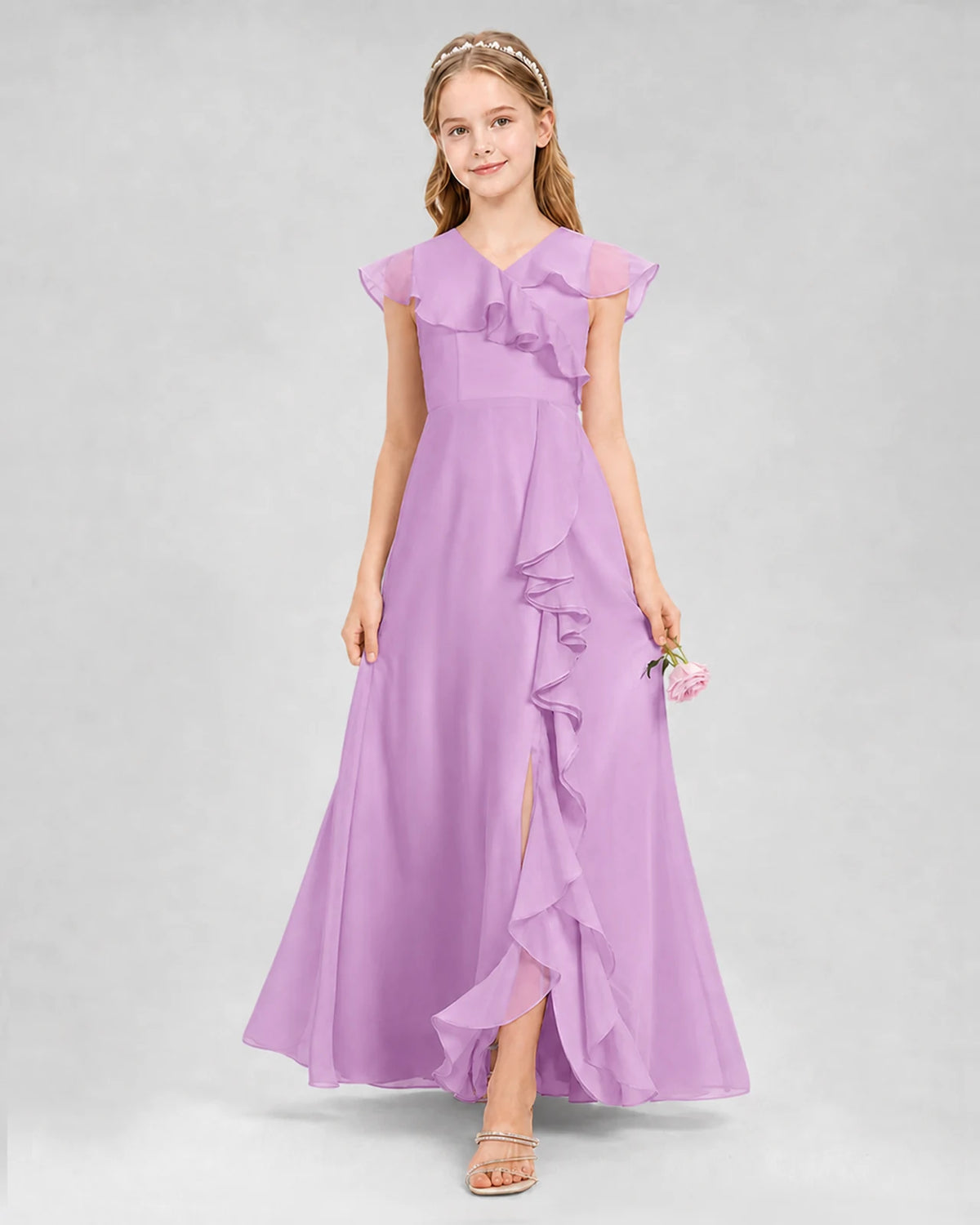 Lilac A-line Junior Bridesmaid Dresses Back