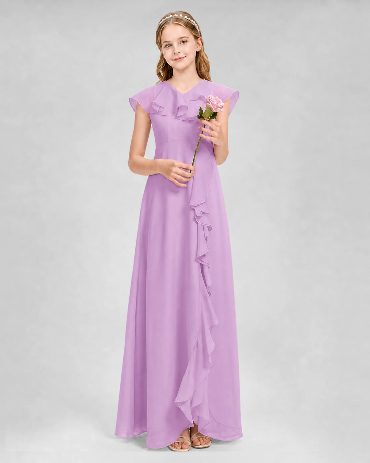 Lilac A-line Junior Bridesmaid Dresses Front