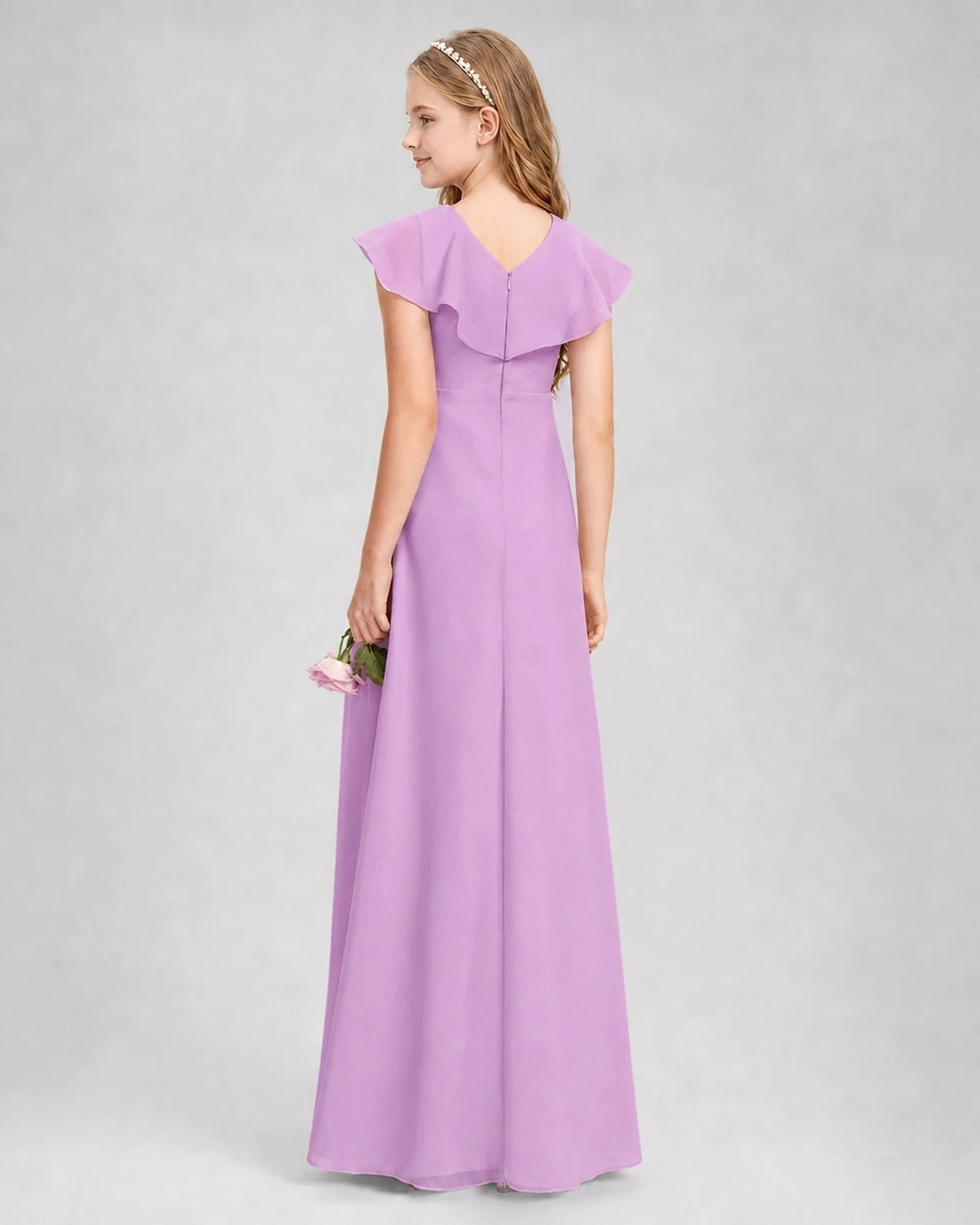 Lilac A-line Junior Bridesmaid Dresses Side