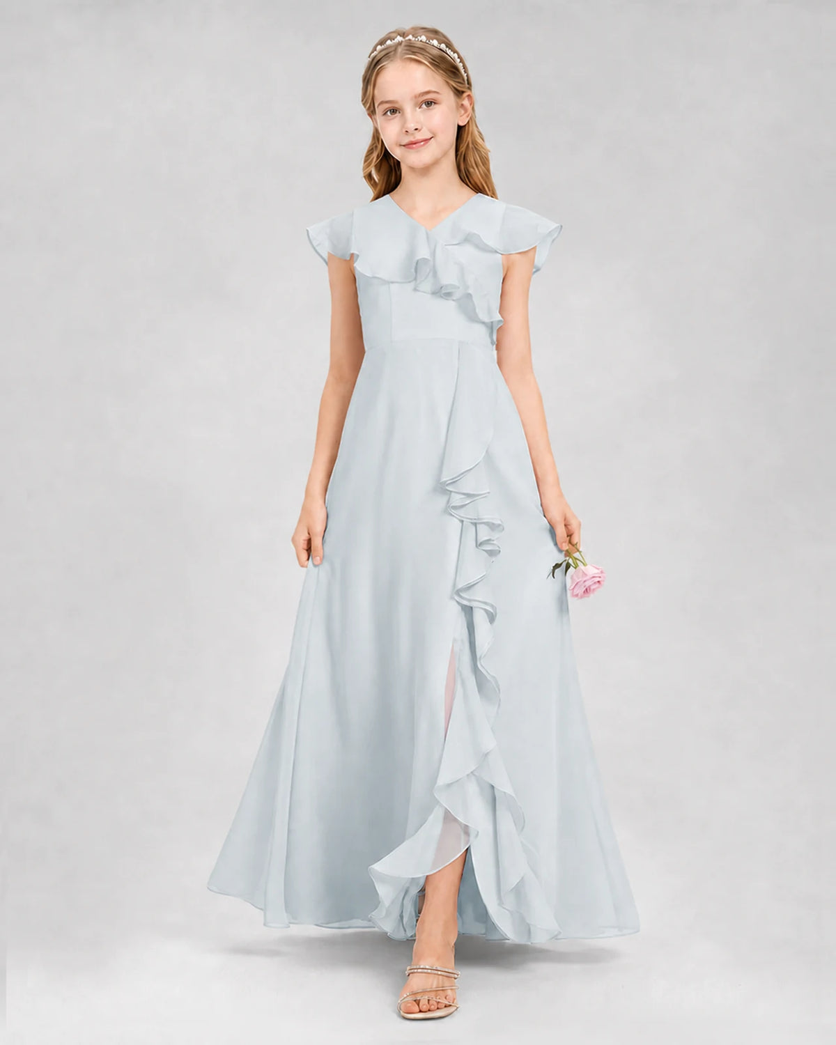 Mist A-line Junior Bridesmaid Dresses Back