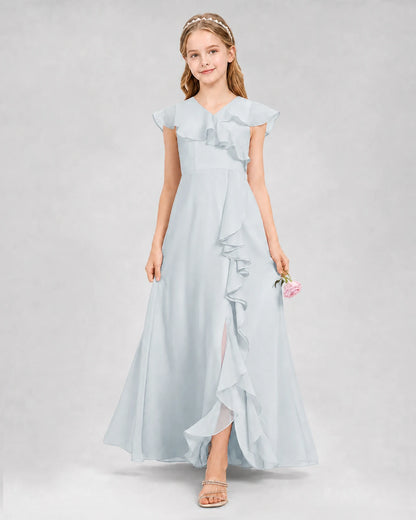 Mist A-line Junior Bridesmaid Dresses Back