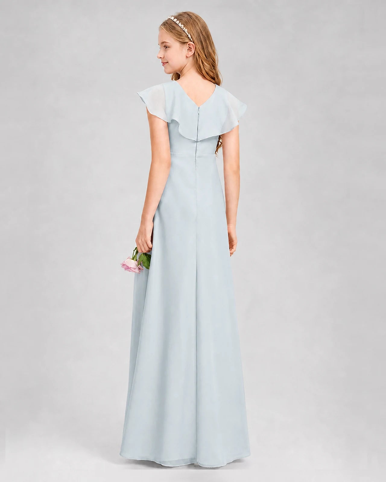 Mist A-line Junior Bridesmaid Dresses Side