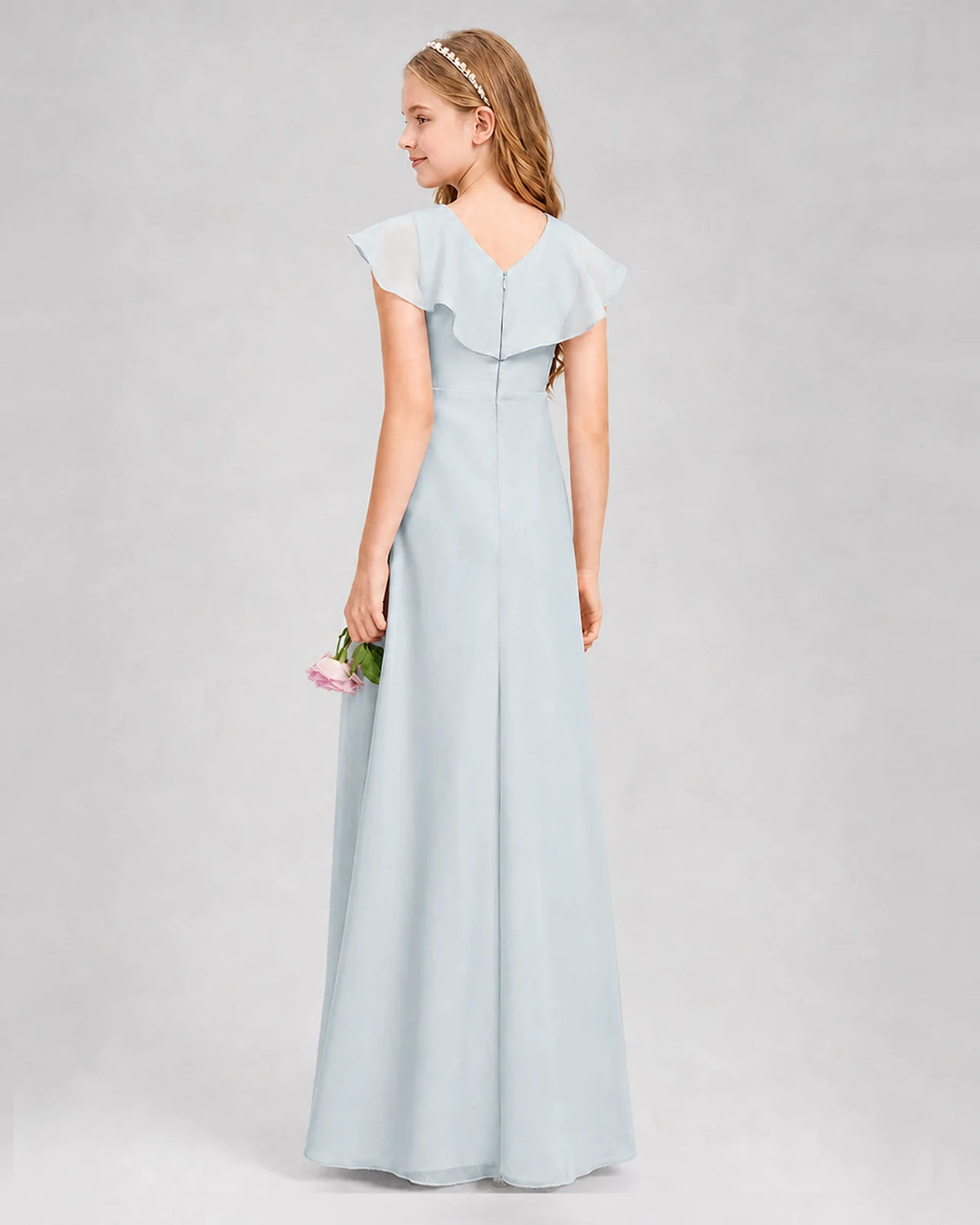 Mist A-line Junior Bridesmaid Dresses Side