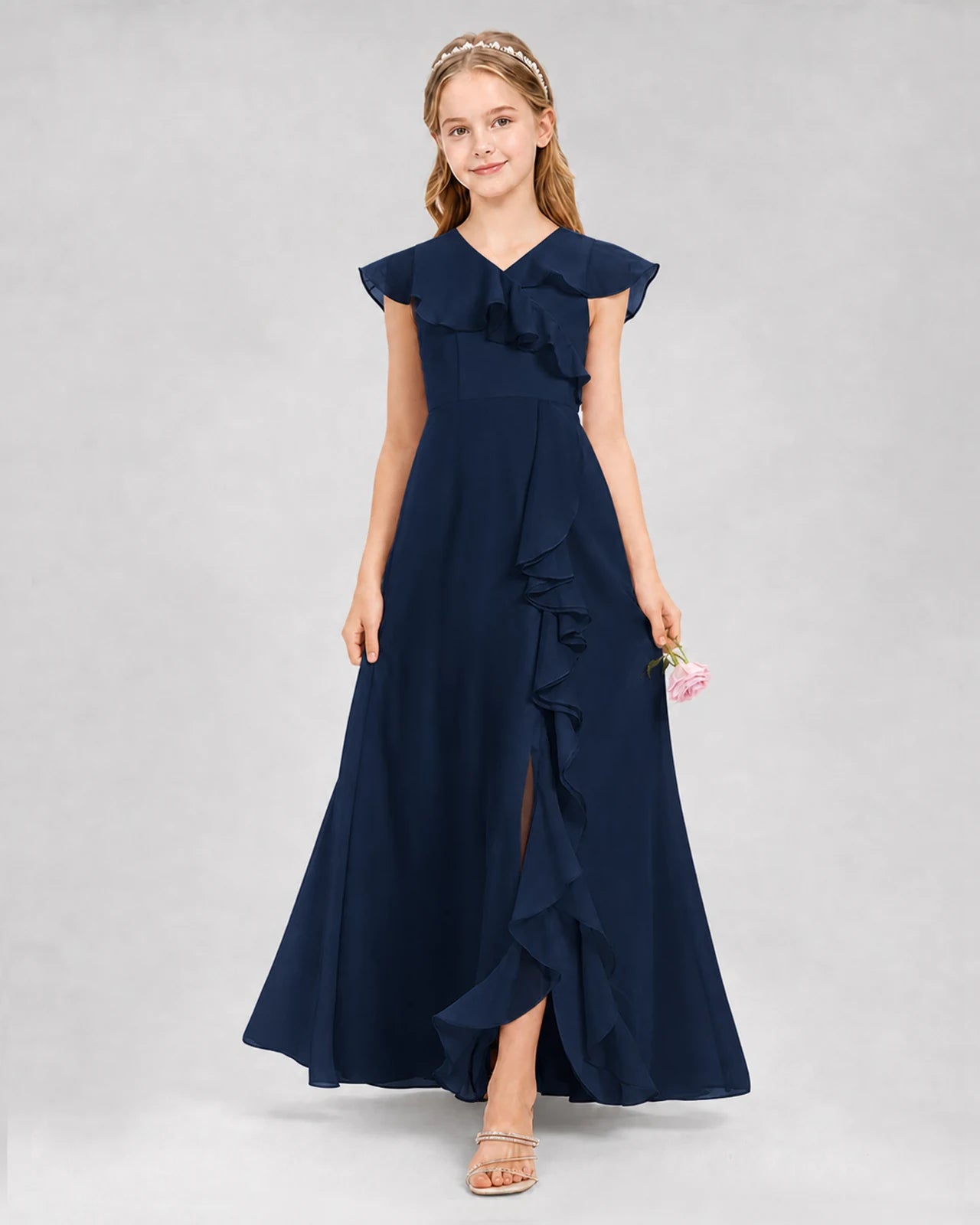 Navy Blue A-line Junior Bridesmaid Dresses Back