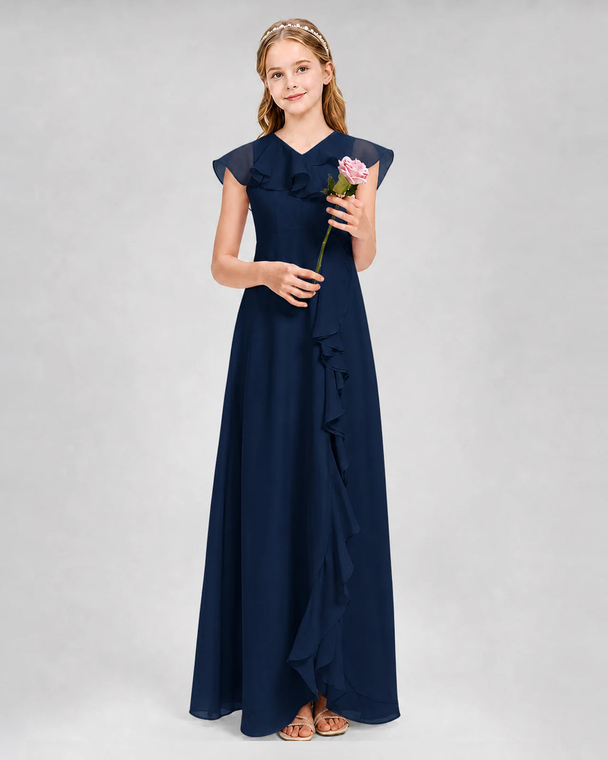 Navy Blue A-line Junior Bridesmaid Dresses Front