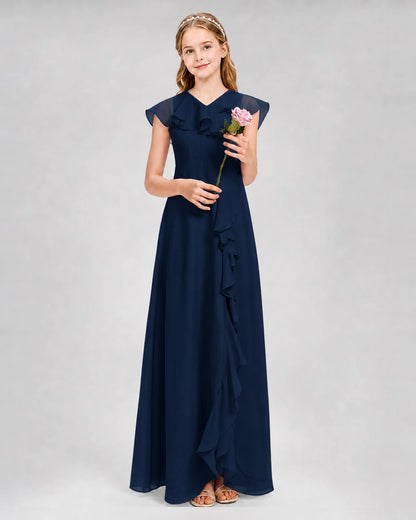 Navy Blue A-line Junior Bridesmaid Dresses Front