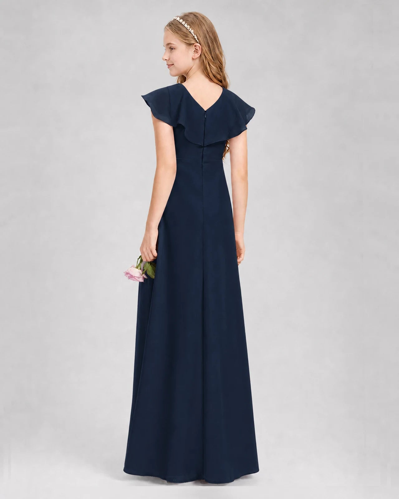 Navy Blue A-line Junior Bridesmaid Dresses Side