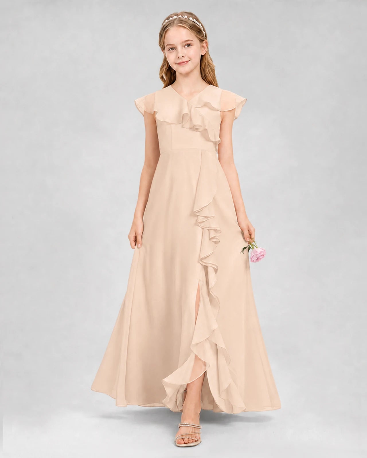 Peach A-line Junior Bridesmaid Dresses Back