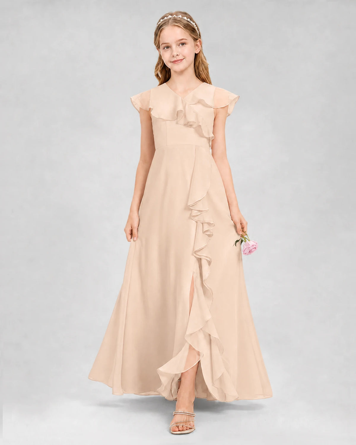 Peach A-line Junior Bridesmaid Dresses Back