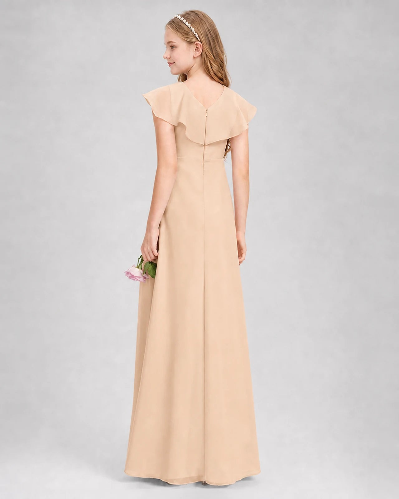 Peach A-line Junior Bridesmaid Dresses Side