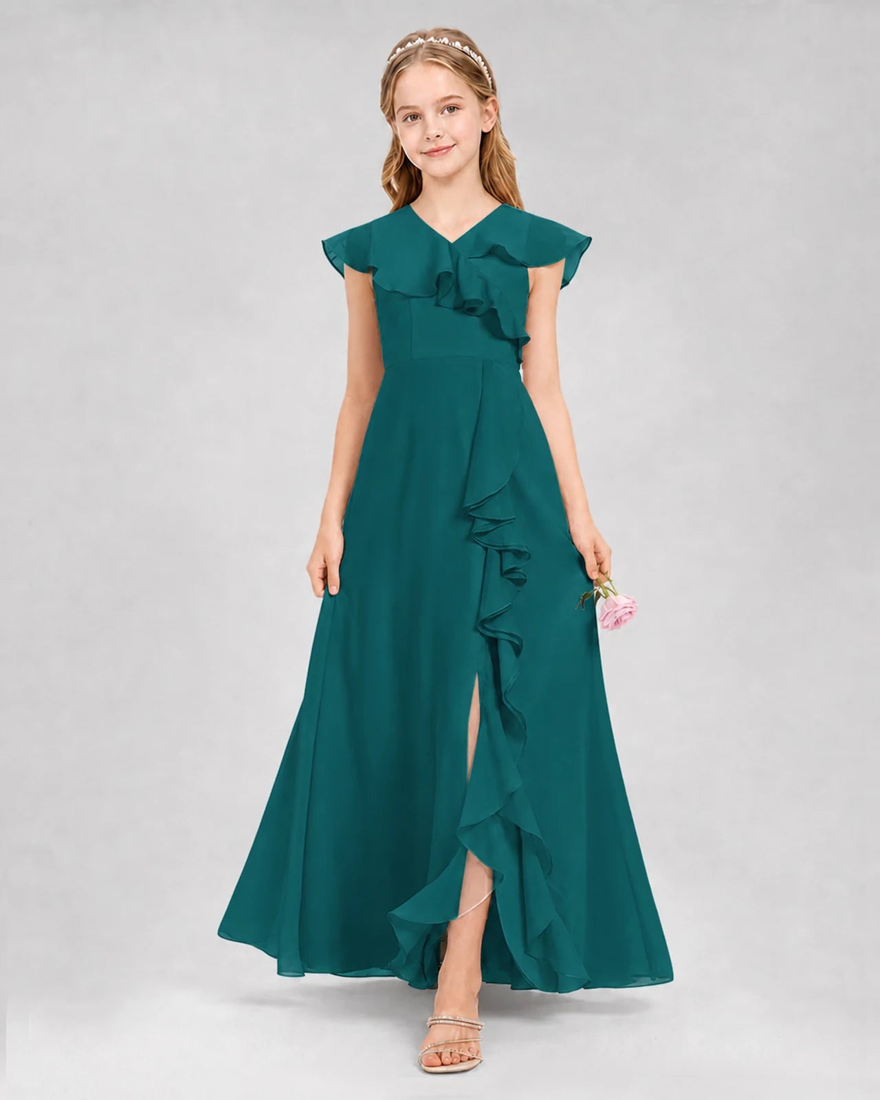 Peacock A-line Junior Bridesmaid Dresses Back
