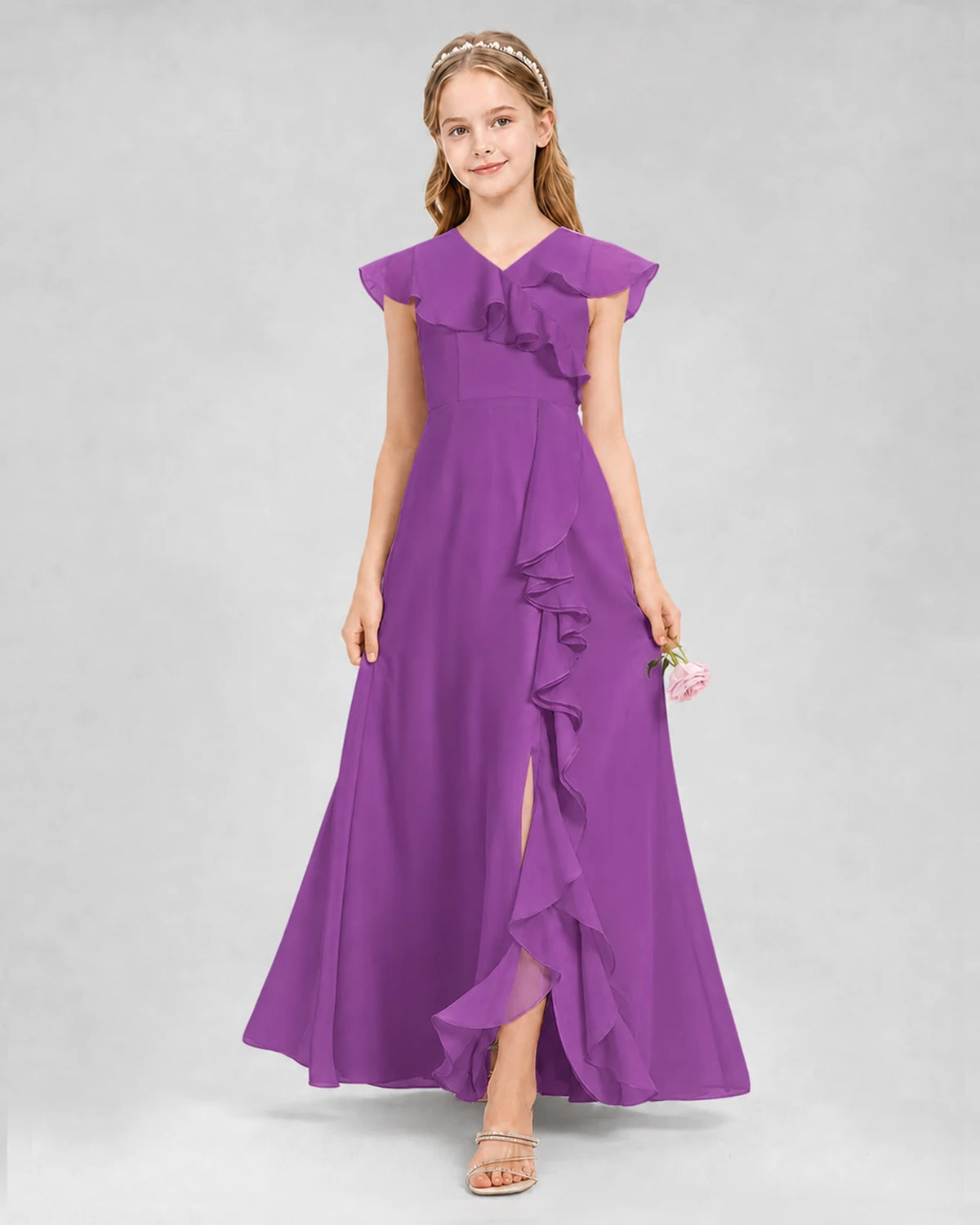 Purple A-line Junior Bridesmaid Dresses Back