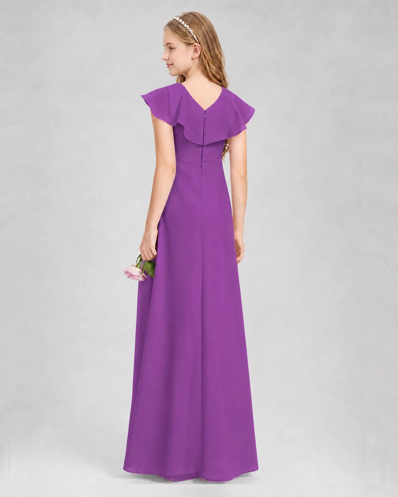 Purple A-line Junior Bridesmaid Dresses Side
