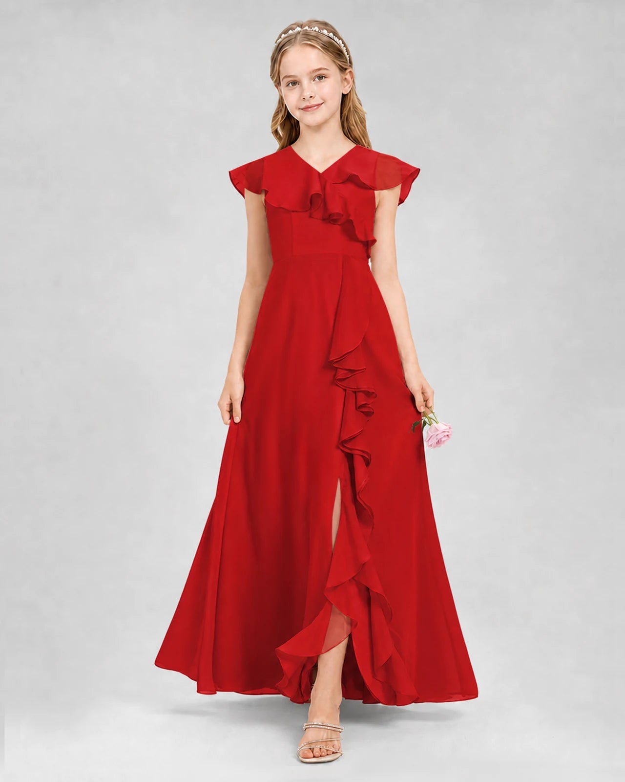 Red A-line Junior Bridesmaid Dresses Back