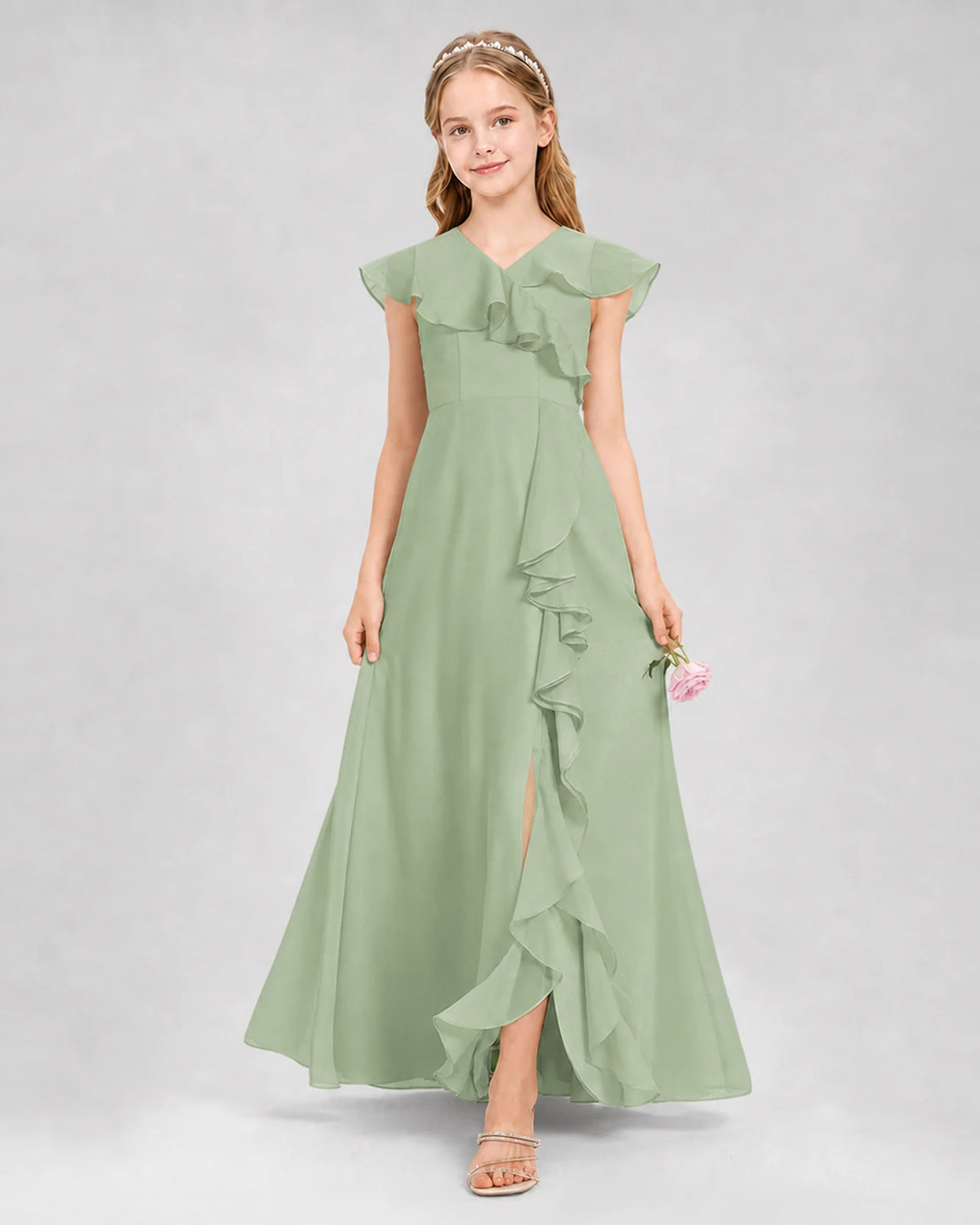 Sage Green A-line Junior Bridesmaid Dresses Back