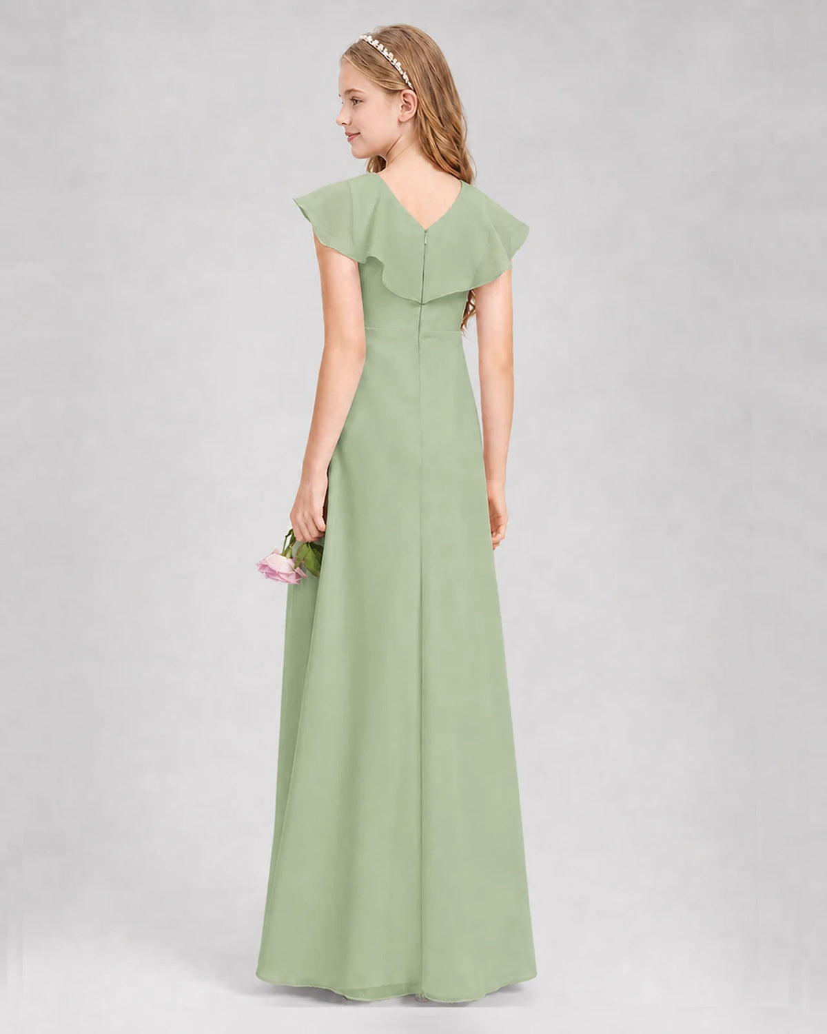 Sage Green A-line Junior Bridesmaid Dresses Side