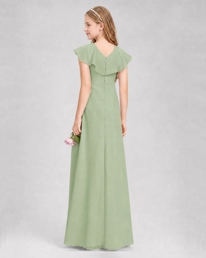 Sage Green A-line Junior Bridesmaid Dresses Side