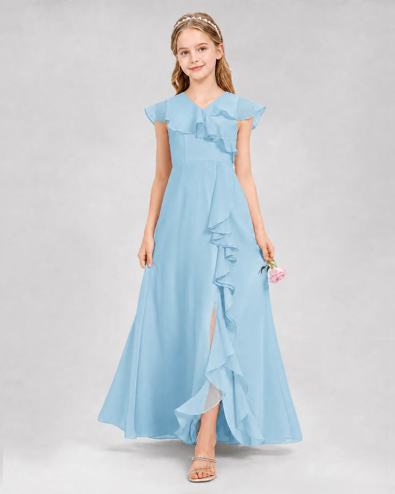 Sky Blue A-line Junior Bridesmaid Dresses Back