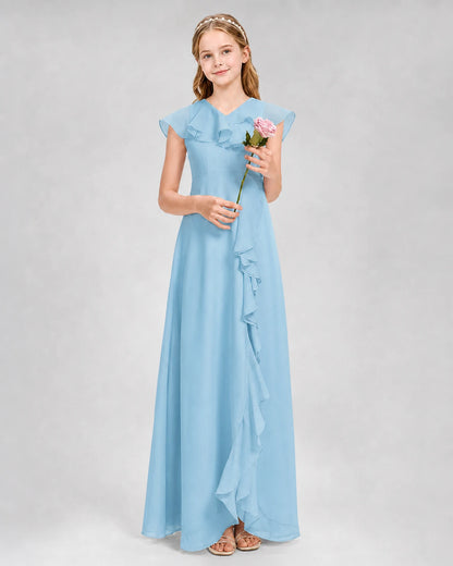 Sky Blue A-line Junior Bridesmaid Dresses Front