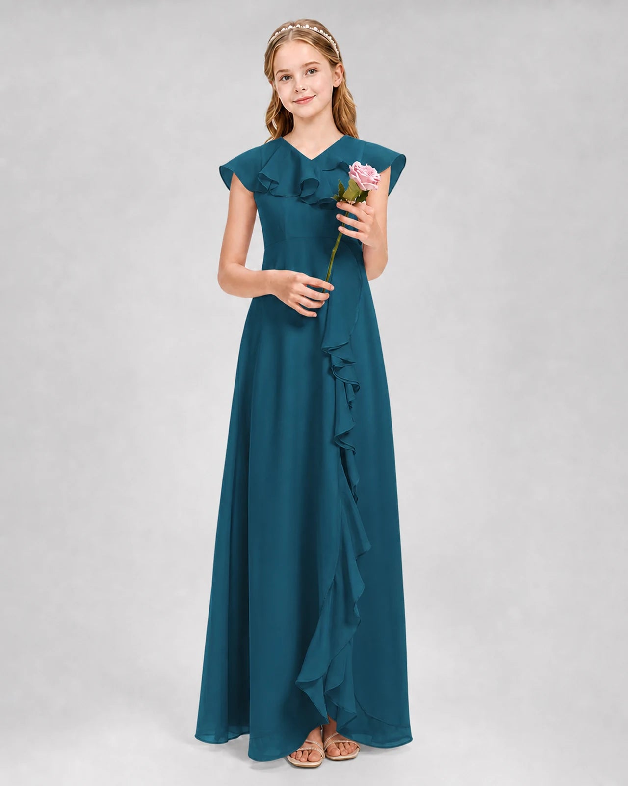 Teal A-line Junior Bridesmaid Dresses Front
