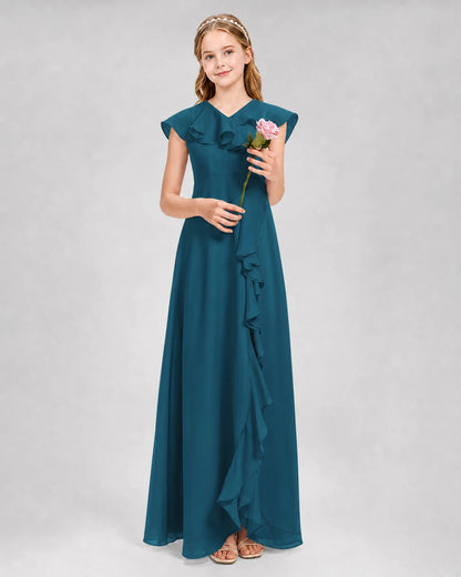 Teal A-line Junior Bridesmaid Dresses Front
