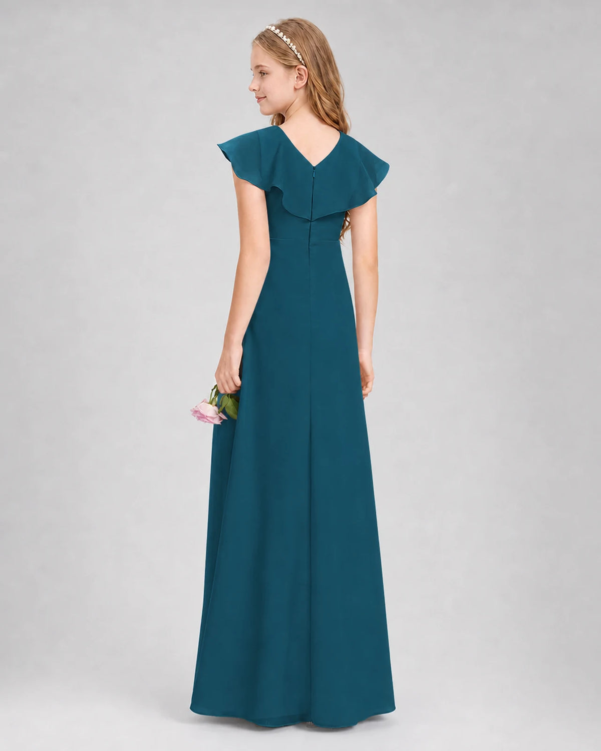 Teal A-line Junior Bridesmaid Dresses Side