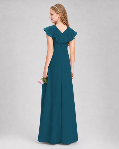 Teal A-line Junior Bridesmaid Dresses Side