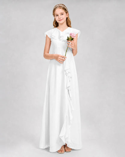 White A-line Junior Bridesmaid Dresses Front