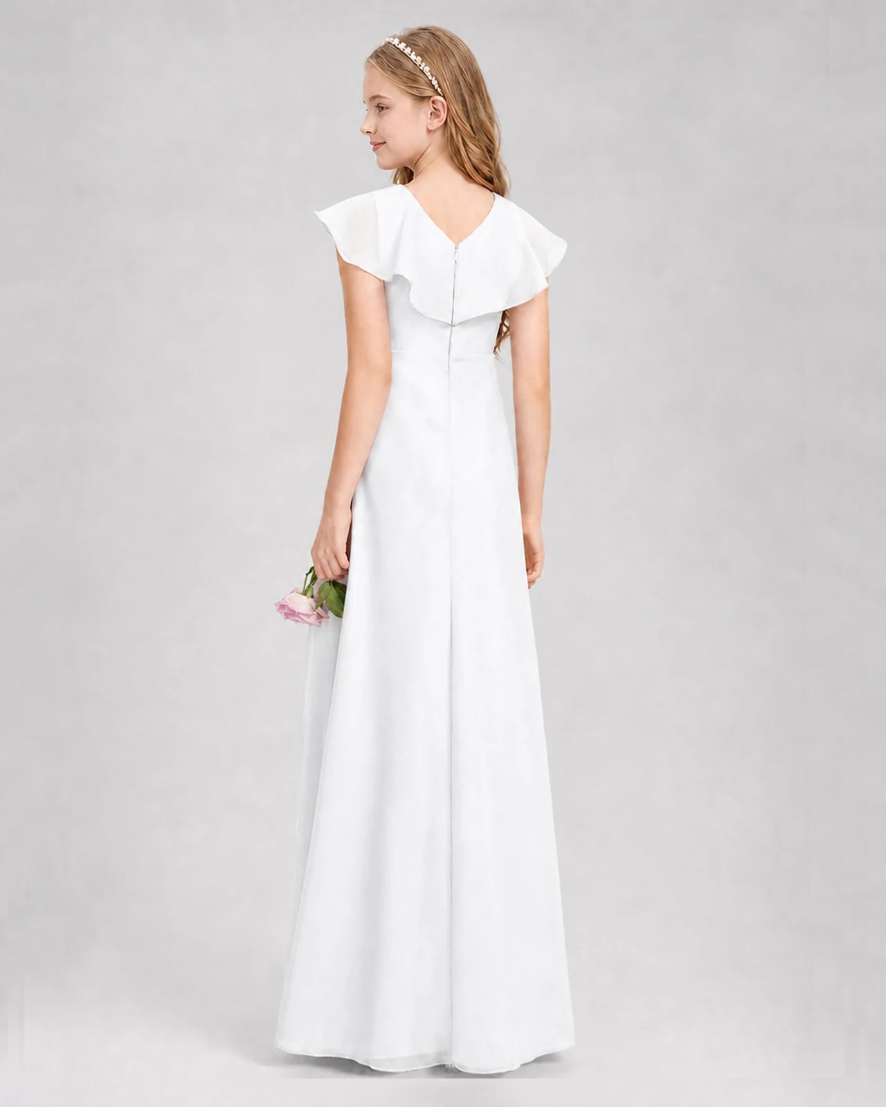 White A-line Junior Bridesmaid Dresses Side