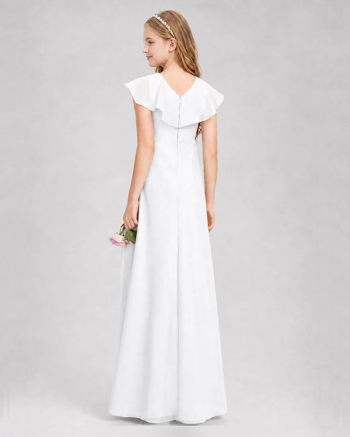 White A-line Junior Bridesmaid Dresses Side
