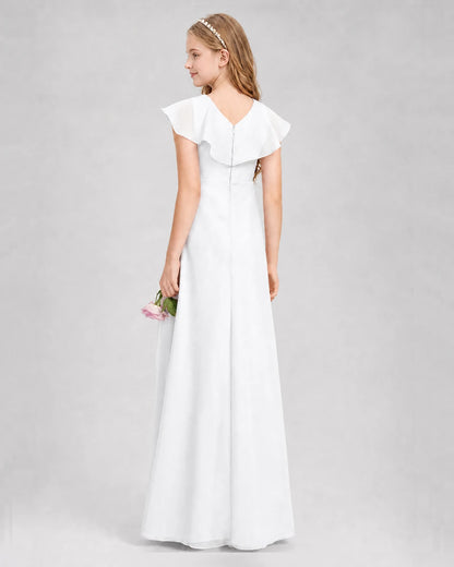 White A-line Junior Bridesmaid Dresses Side