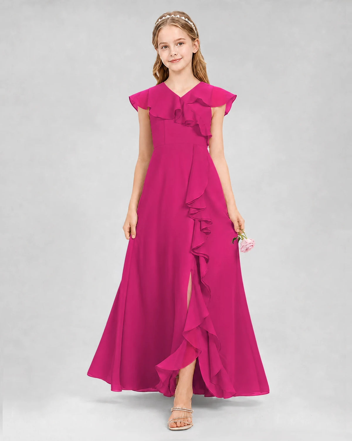 Hot Pink A-line Junior Bridesmaid Dresses Back