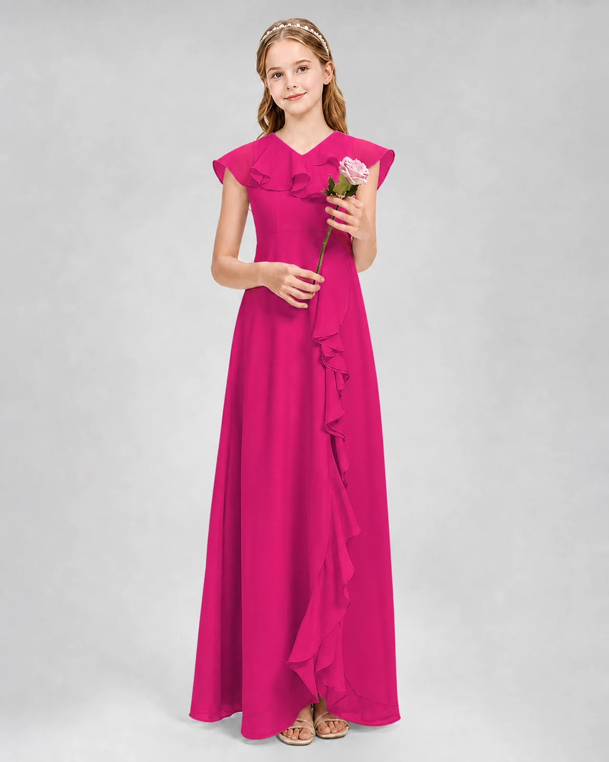Hot Pink A-line Junior Bridesmaid Dresses Front