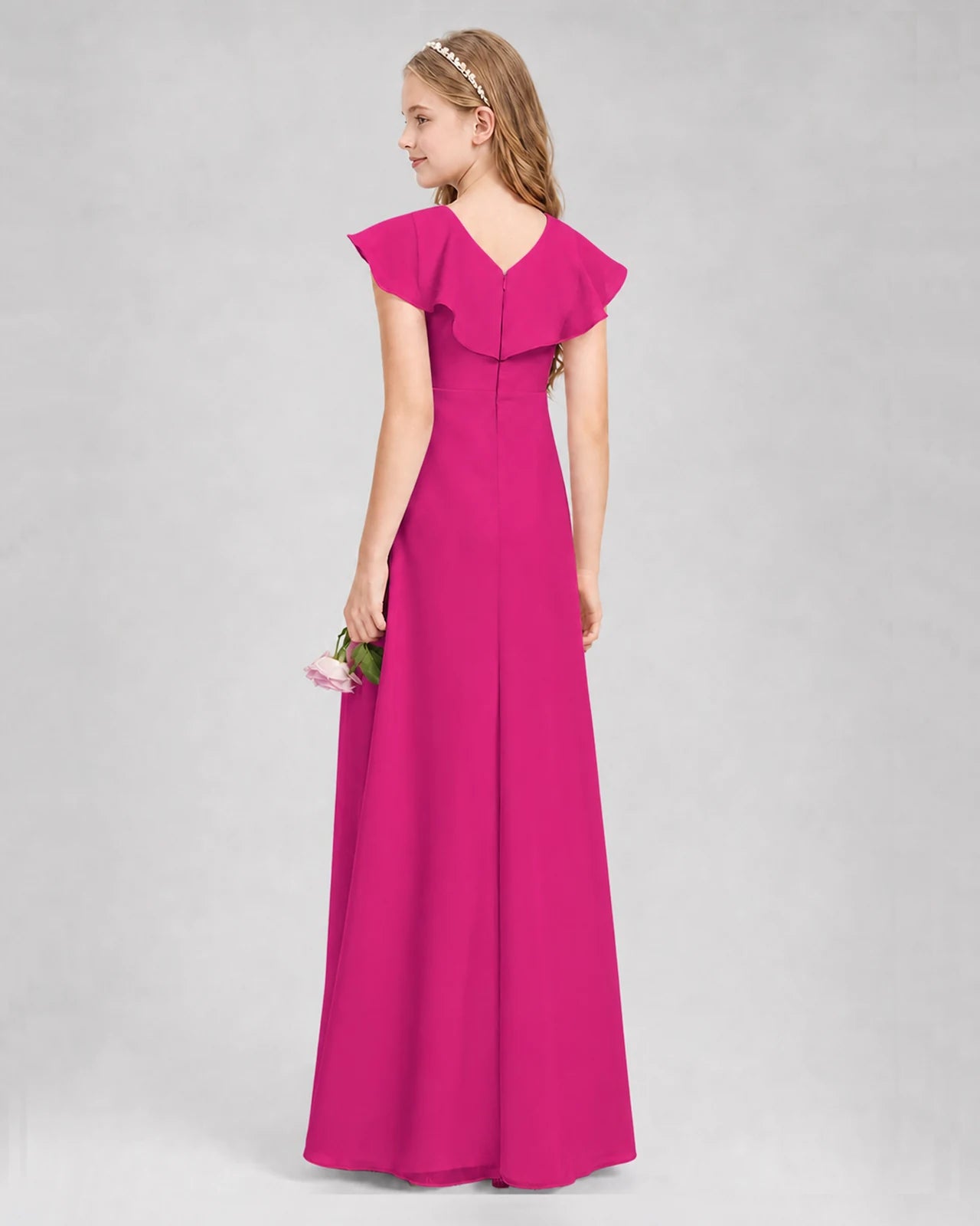 Hot Pink A-line Junior Bridesmaid Dresses Side
