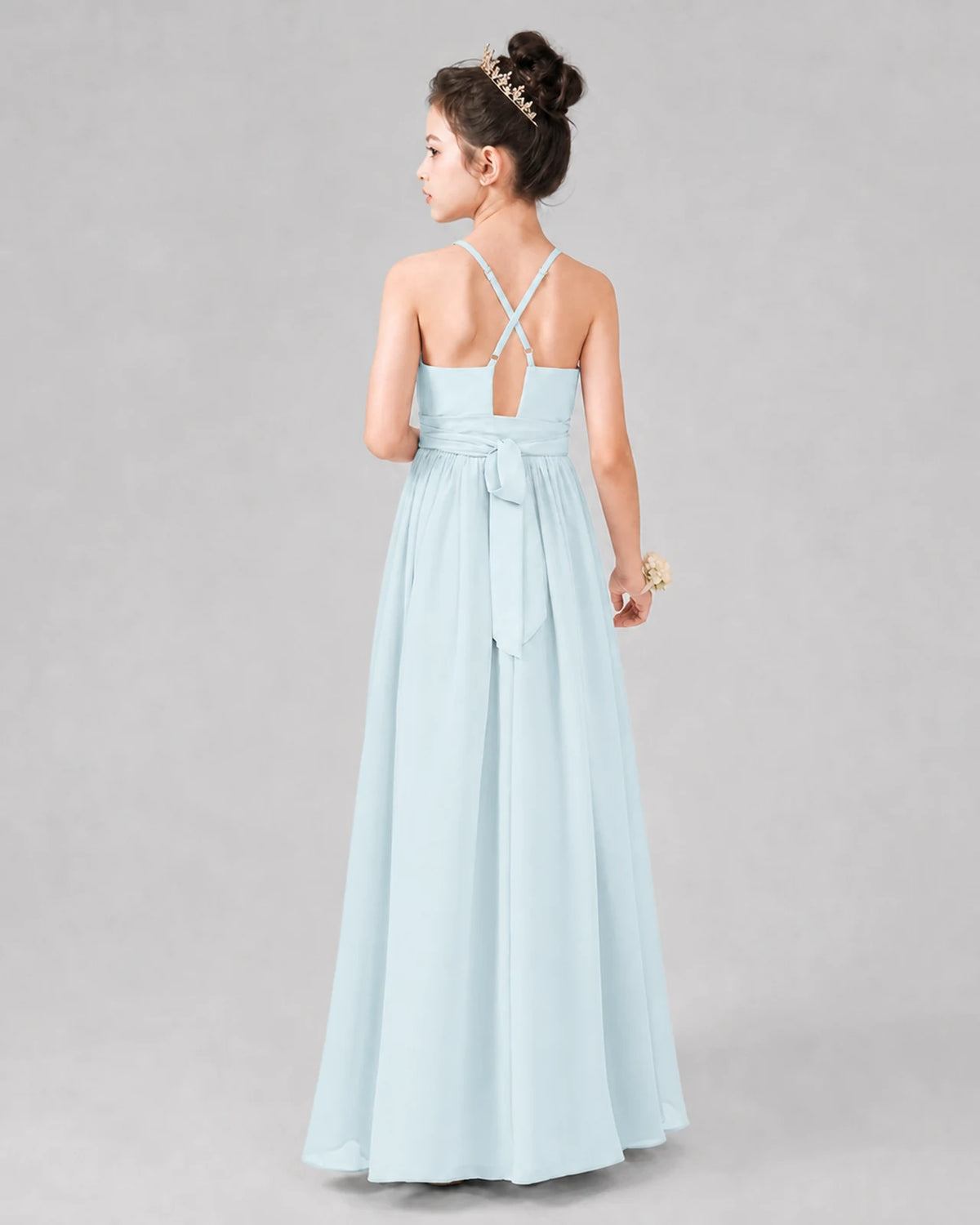 Baby Blue A-line Junior Bridesmaid Dresses Back