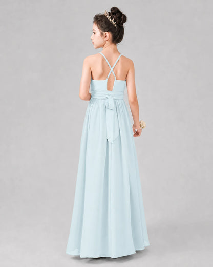 Baby Blue A-line Junior Bridesmaid Dresses Back
