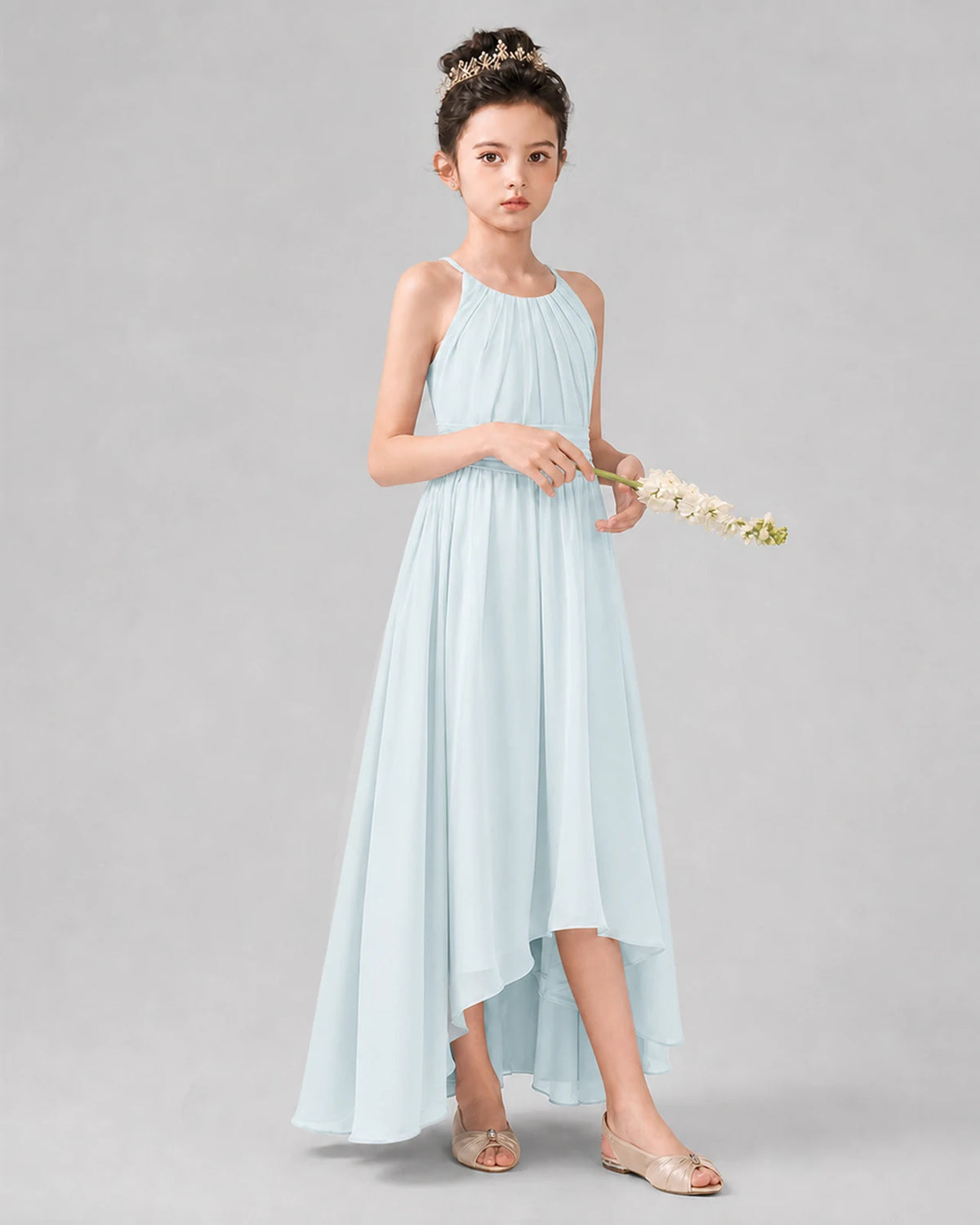 Baby Blue A-line Junior Bridesmaid Dresses Front