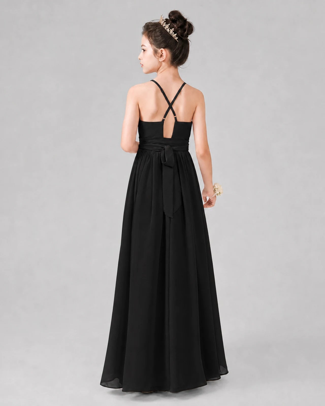 Black A-line Junior Bridesmaid Dresses Back