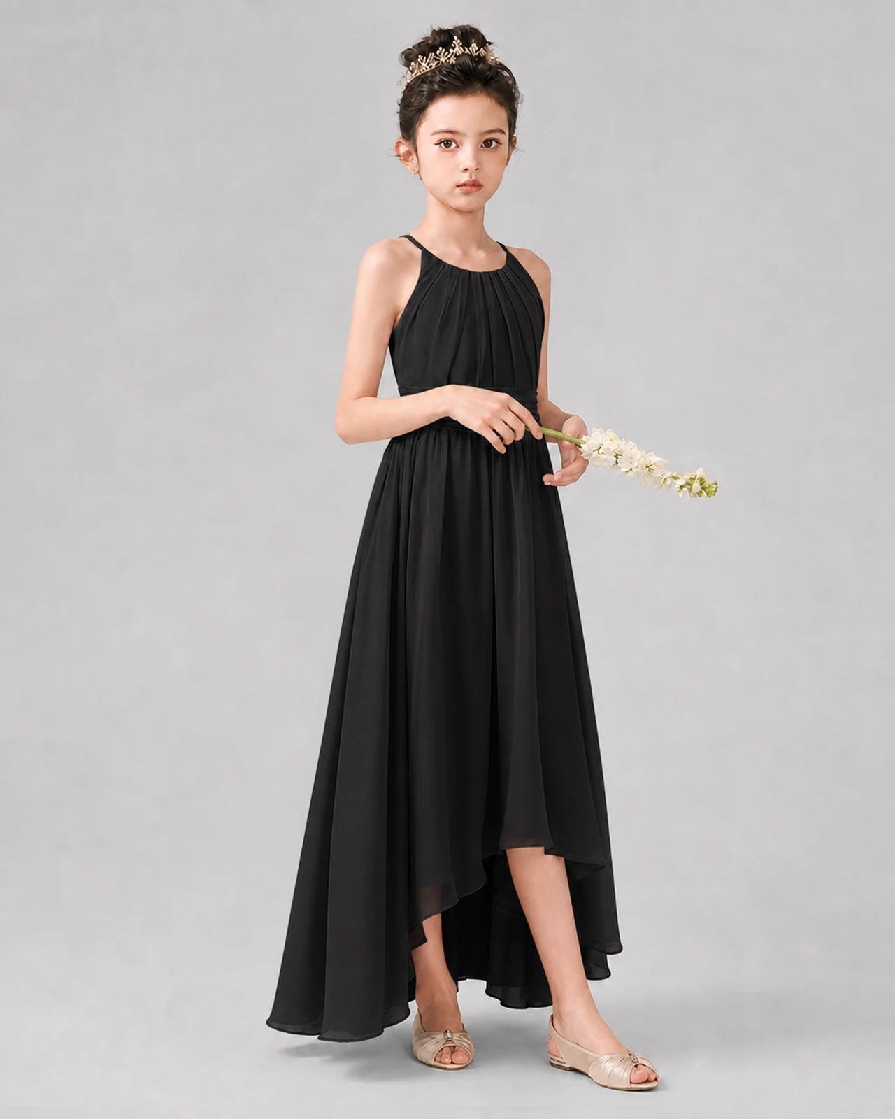 Black A-line Junior Bridesmaid Dresses Front