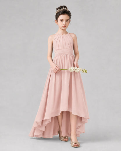Blush Pink A-line Junior Bridesmaid Dresses Side