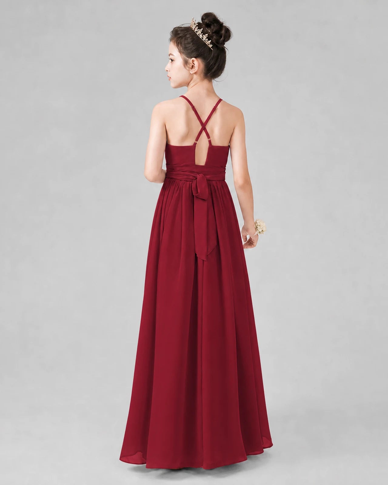 Burgundy A-line Junior Bridesmaid Dresses Back