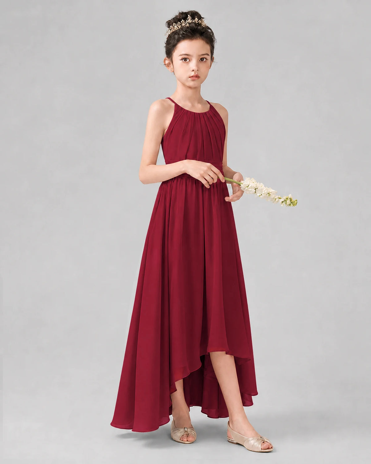 Burgundy A-line Junior Bridesmaid Dresses Front