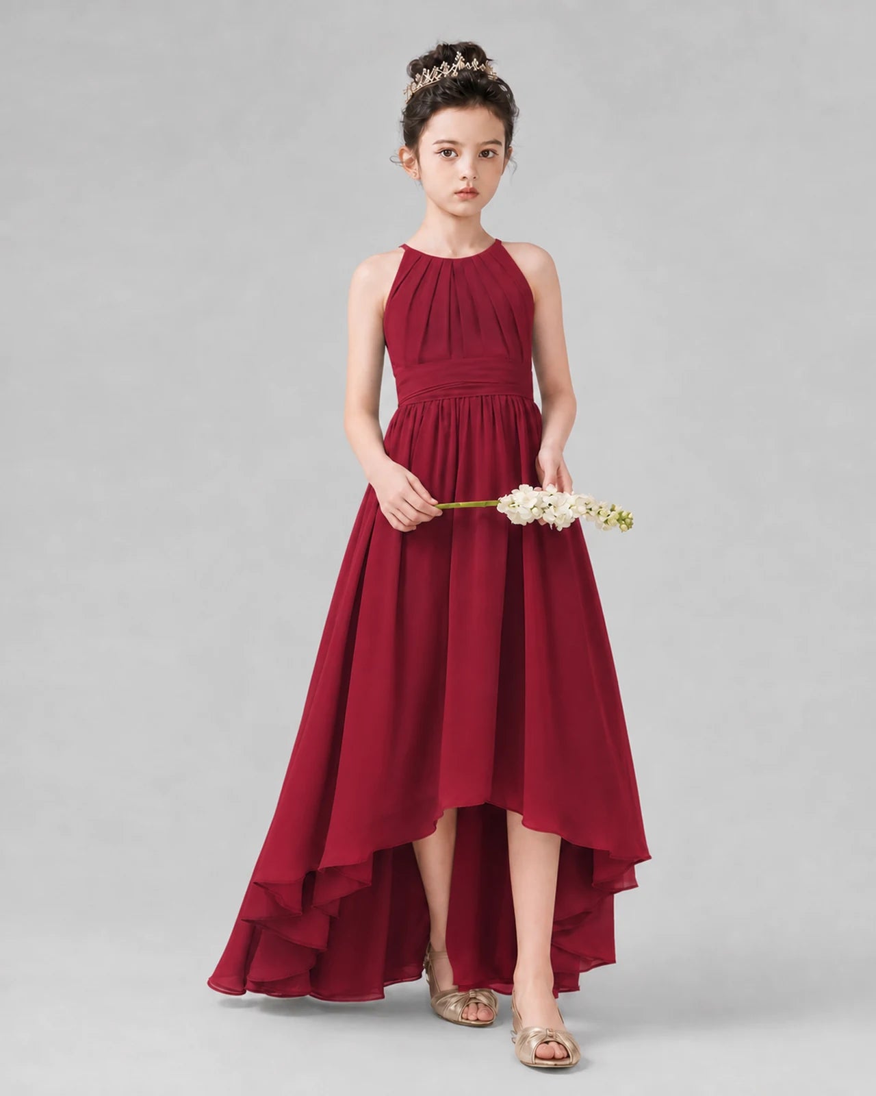 Burgundy A-line Junior Bridesmaid Dresses Side