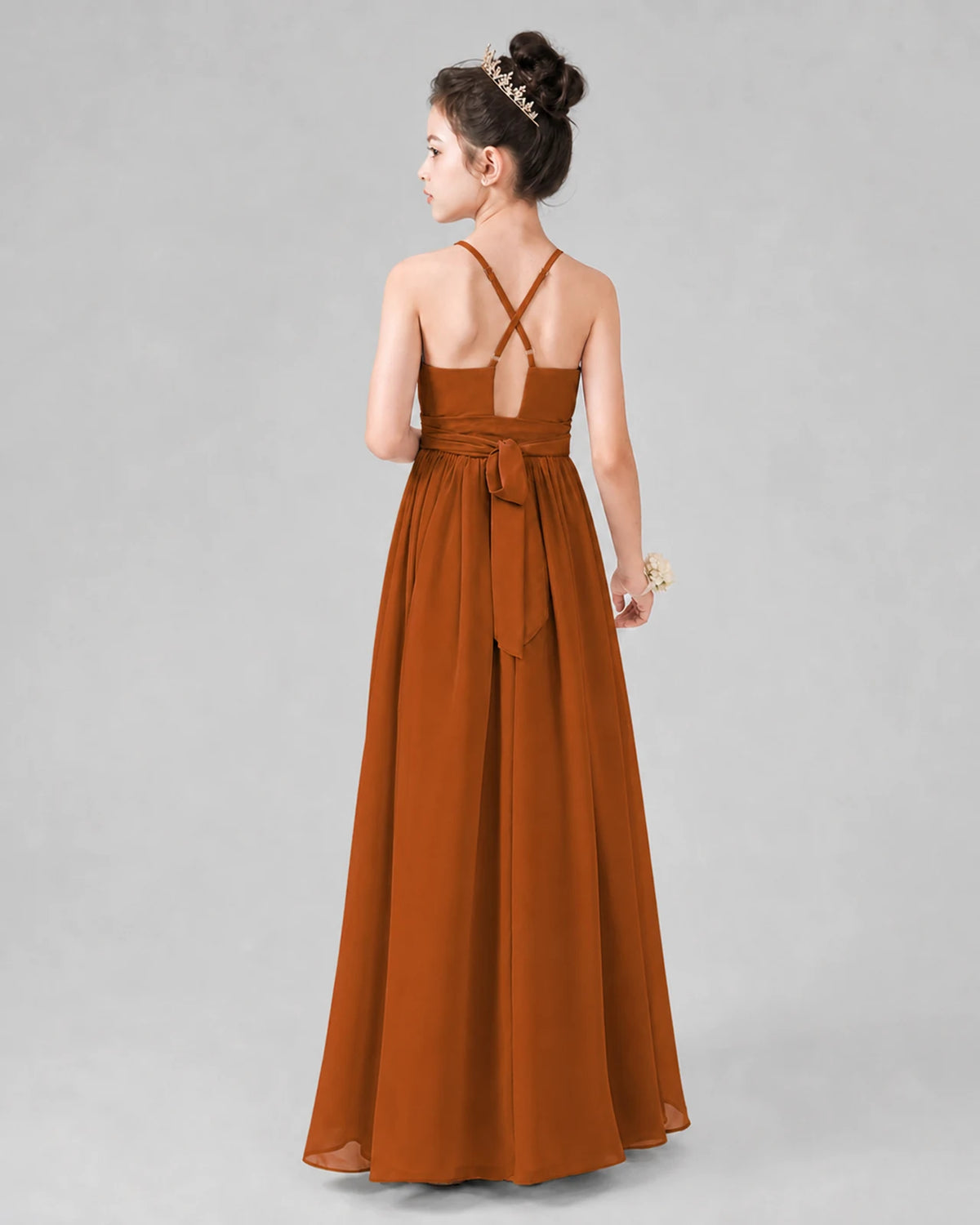 Burnt Orange A-line Junior Bridesmaid Dresses Back