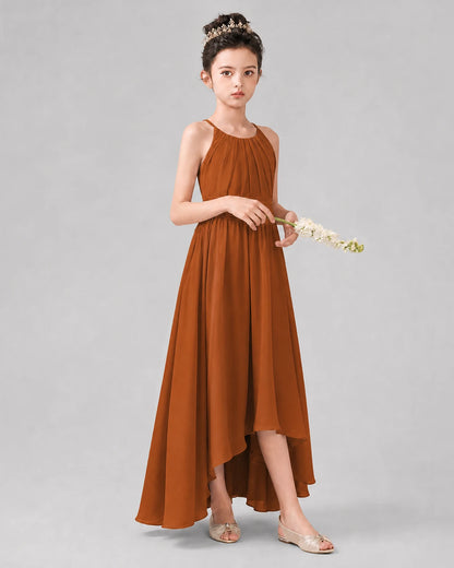 Burnt Orange A-line Junior Bridesmaid Dresses Front