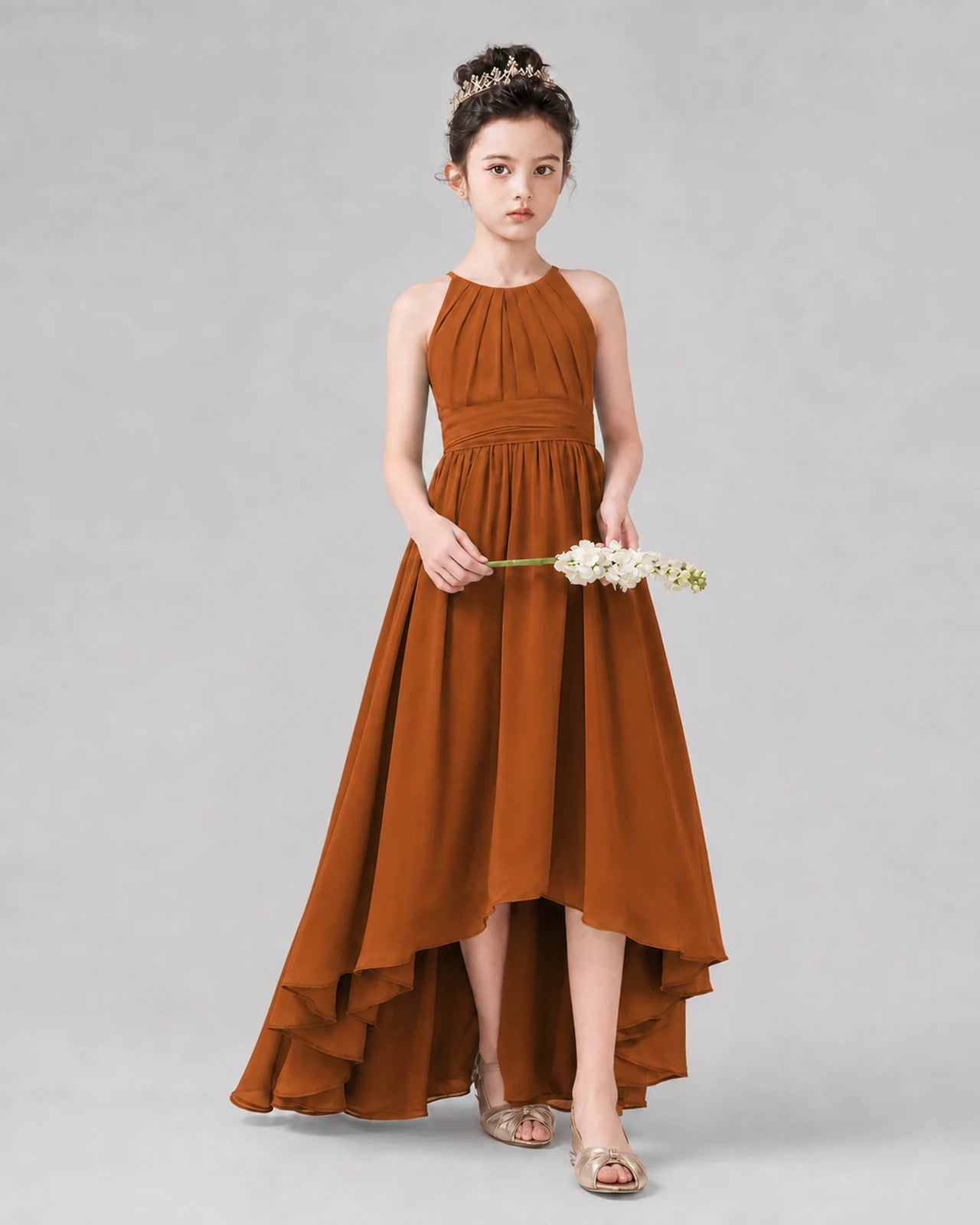 Burnt Orange A-line Junior Bridesmaid Dresses Side
