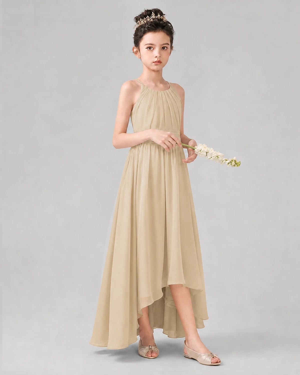 Champagne A-line Junior Bridesmaid Dresses Front