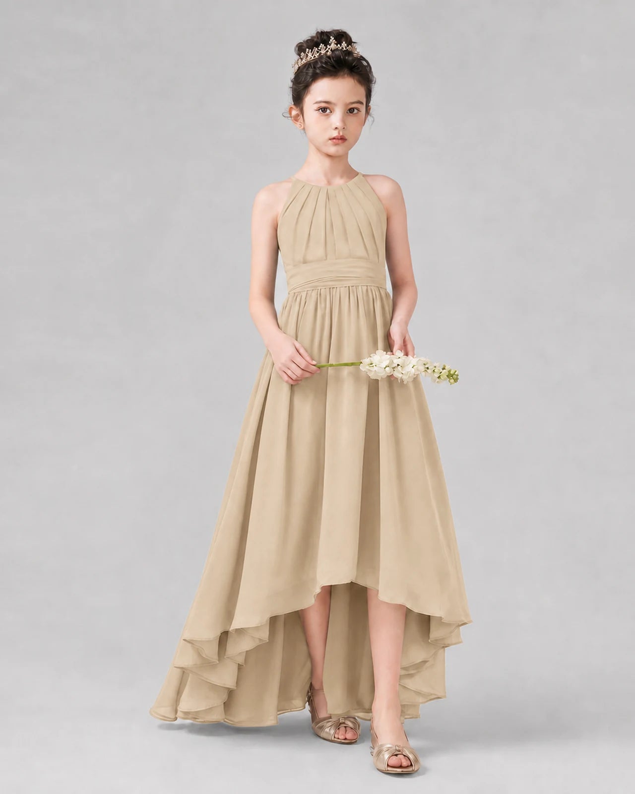 Champagne A-line Junior Bridesmaid Dresses Side