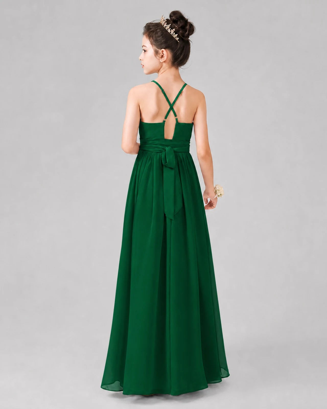 Dark Green A-line Junior Bridesmaid Dresses Back